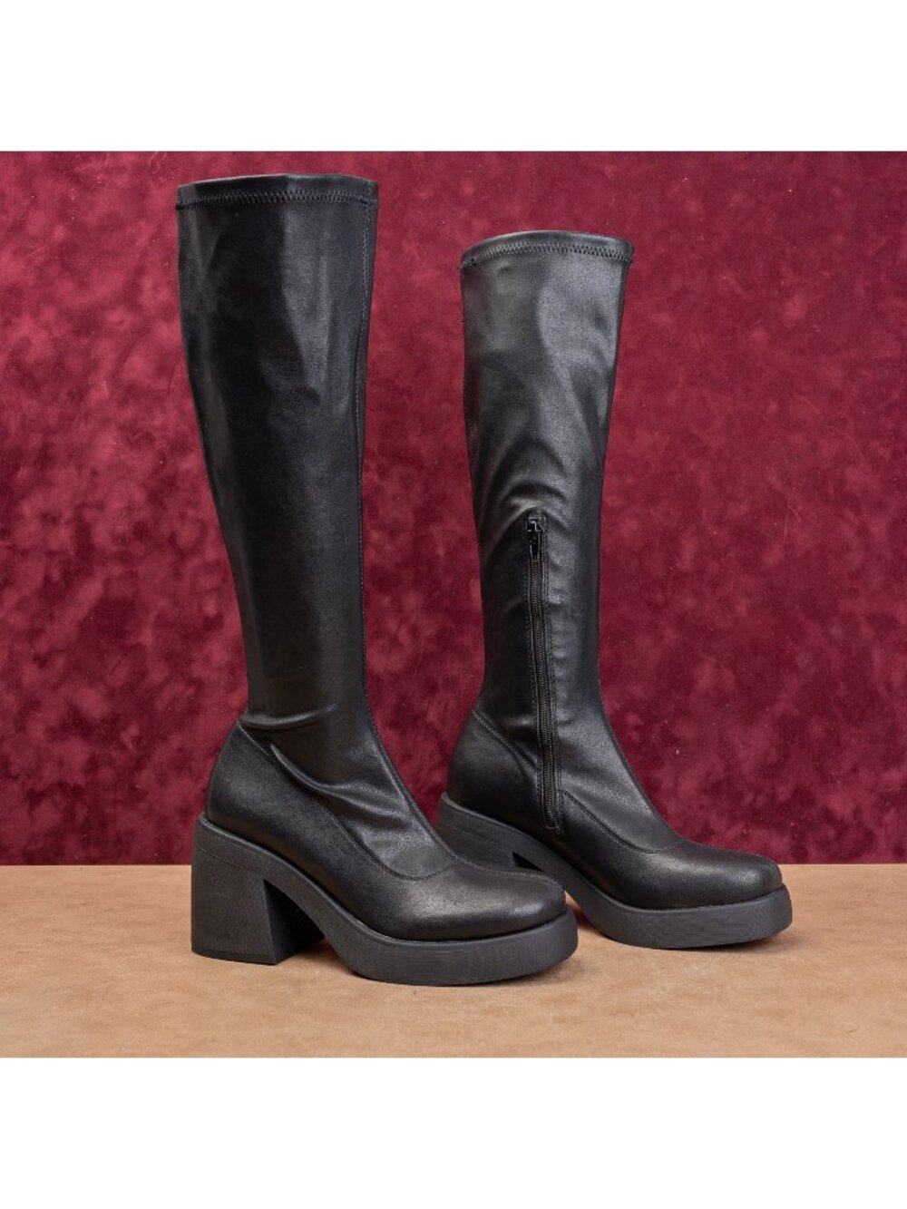 Steve Madden Wmn Henrik Black Platform Retro Vegan Leather Festival Boots Sz 6